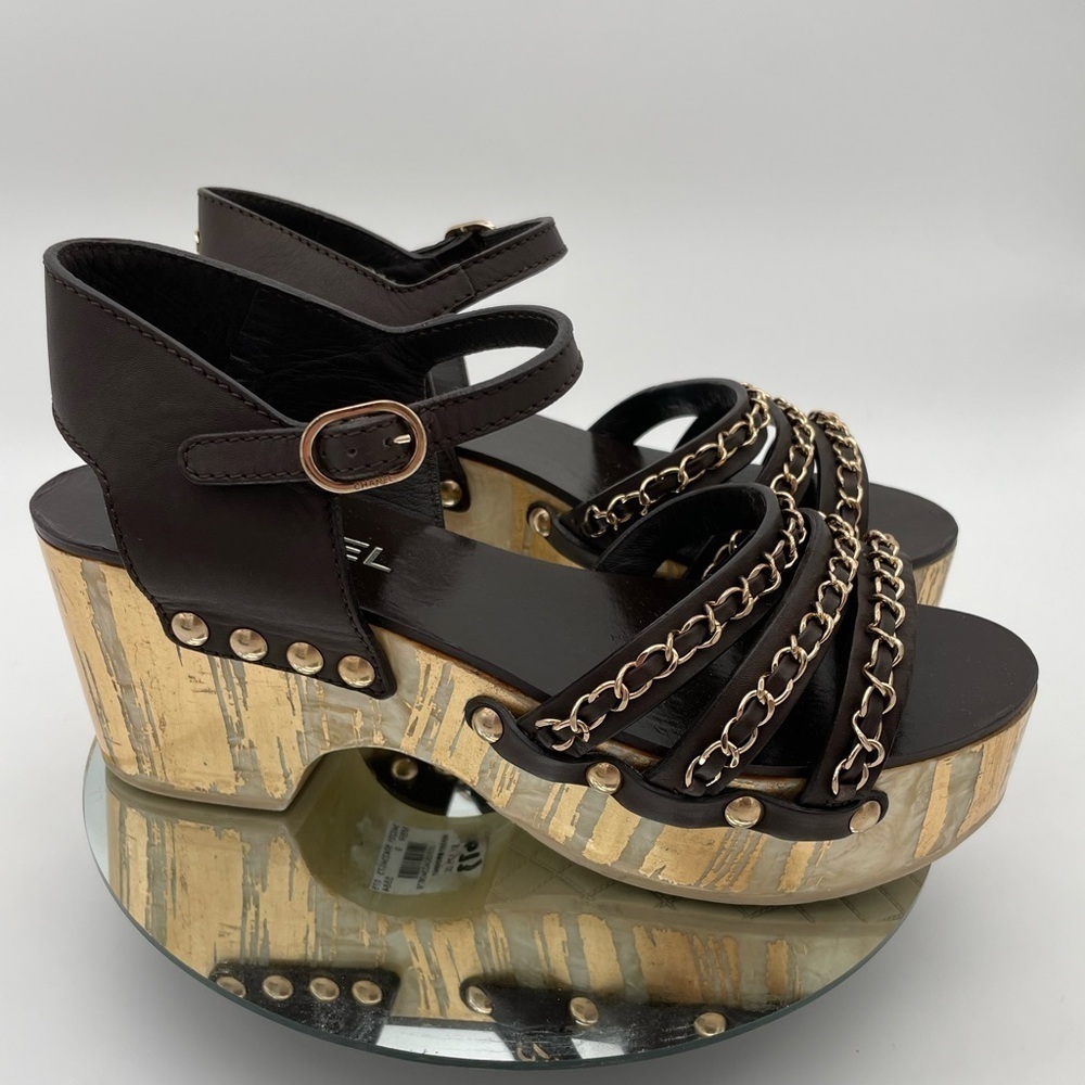 CHANEL chain platform sandals size 39 8 8.5 9 - Picture 3 of 13